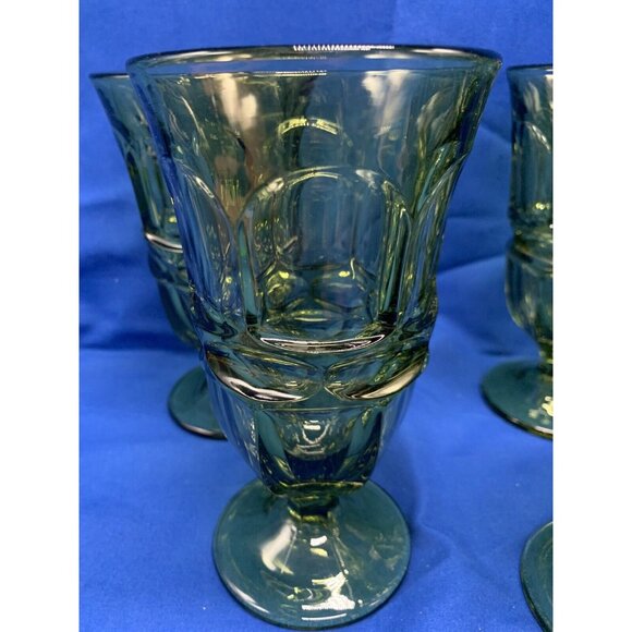Set Of 4 Vintage Green Glass Goblets With Pedestal Base 6.5" Tall Elegant Drinkw - Picture 9 of 12
